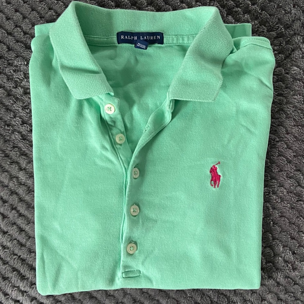 short sleeve, mint green polo by ralph lauren
